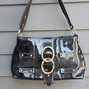 Angelo Carbotti Black Patent Leather Shoulder Bag EUC